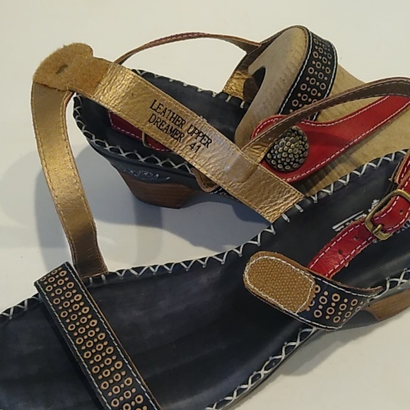L'Artiste Spring Step Dreamer Size 41  Leather Strappy Heel Sandals Red Black - Picture 10 of 11